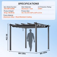 VEVOR Pavillon Gartenzelt Outdoor Pergola Sonnenschutzdach 2,97x2,97x2,3m Grau