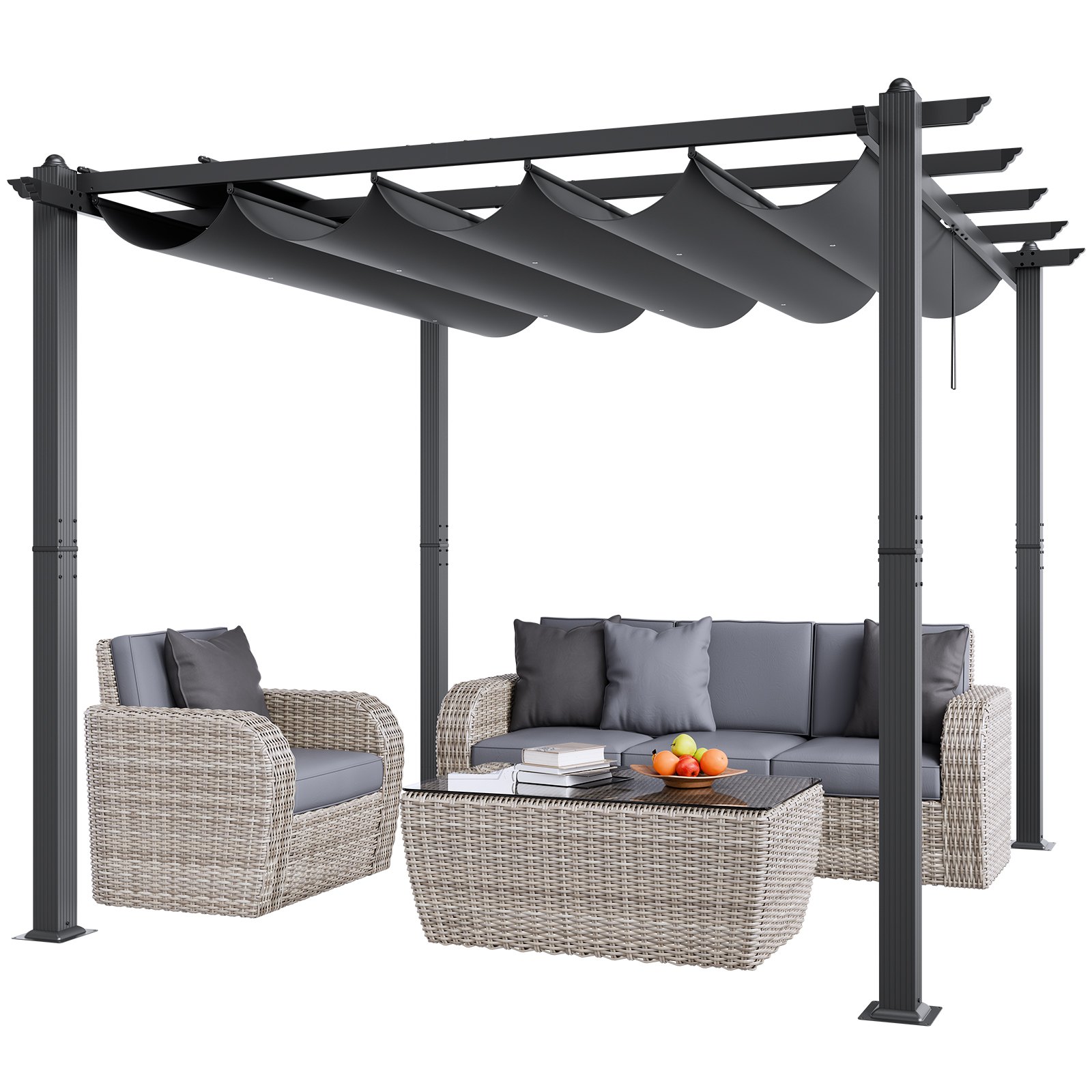VEVOR Pergola 2,97 x 2,97 x 2,3 m, Pavillon mit Sonnenschutzdach, Gartenpavillon UV50+ UV-Schutzklasse, Terrassenpavillon Überdachung, Gartenzelt für Terrassen, Gärten, Decks, Hinterhöfe (Grau)