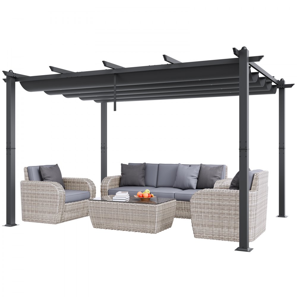 VEVOR 10'x13' einziehbare Pergola für den Außenbereich mit Baldachin, Aluminium-Pergola mit einziehbarem Baldachin, moderne Pergola mit Sonnenschutzdach für Terrassen, Gärten, Decks, Hinterhöfe (grau)