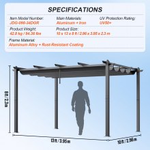 VEVOR Pavillon Gartenzelt Outdoor Pergola Sonnenschutzdach 2,96x3,95x2,3m Grau