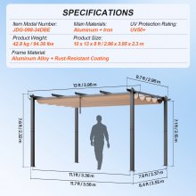 VEVOR Pavillon Gartenzelt Outdoor Pergola Sonnenschutzdach 2,96x3,95x2,3m Beige