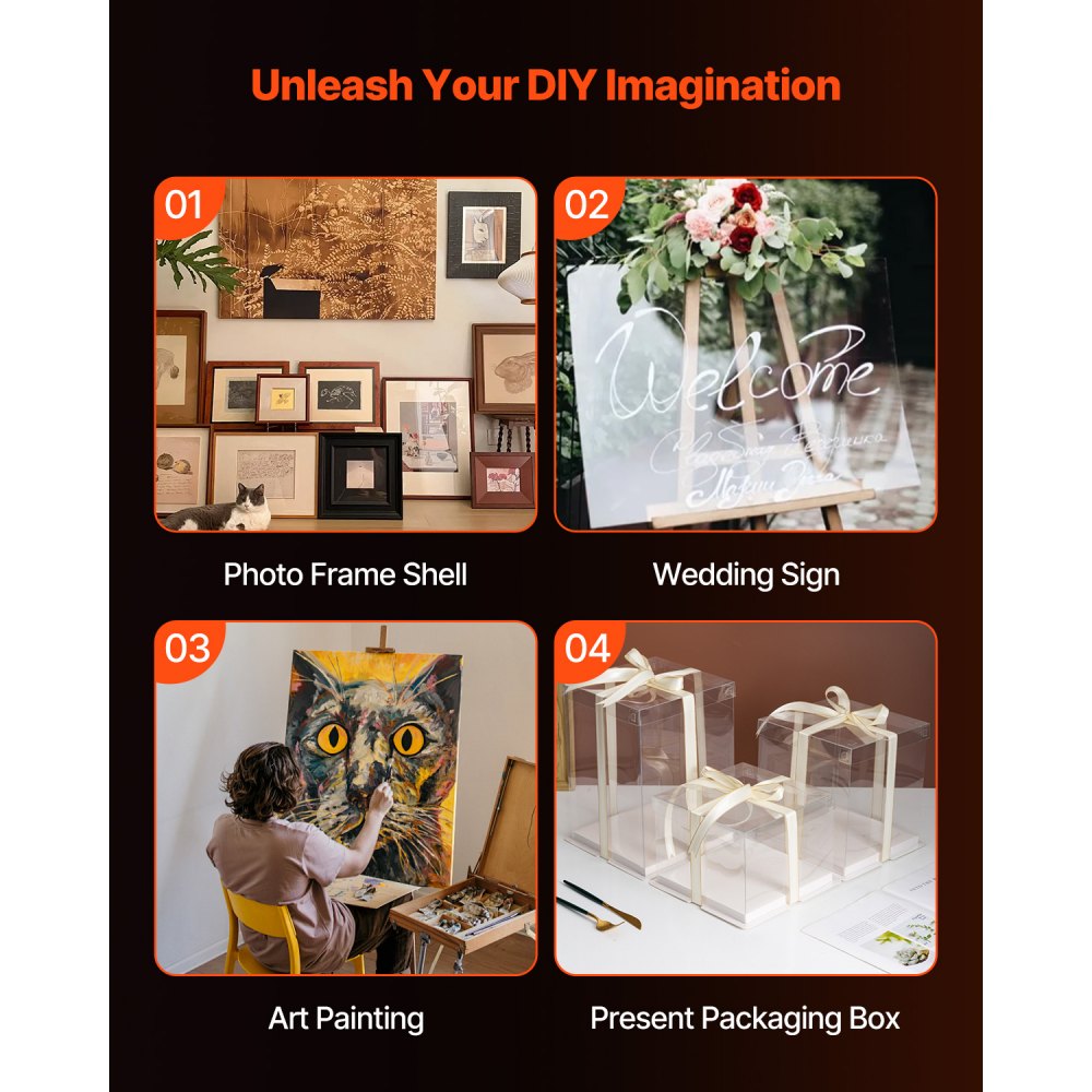 VEVOR PET/Plexiglas sheets, set of 5 plastic sheets, 610x914mm, 1mm thick, transparent, flexible plastic sheets for crafting, replacement glass for picture frames, DIY display projects, easy to cut