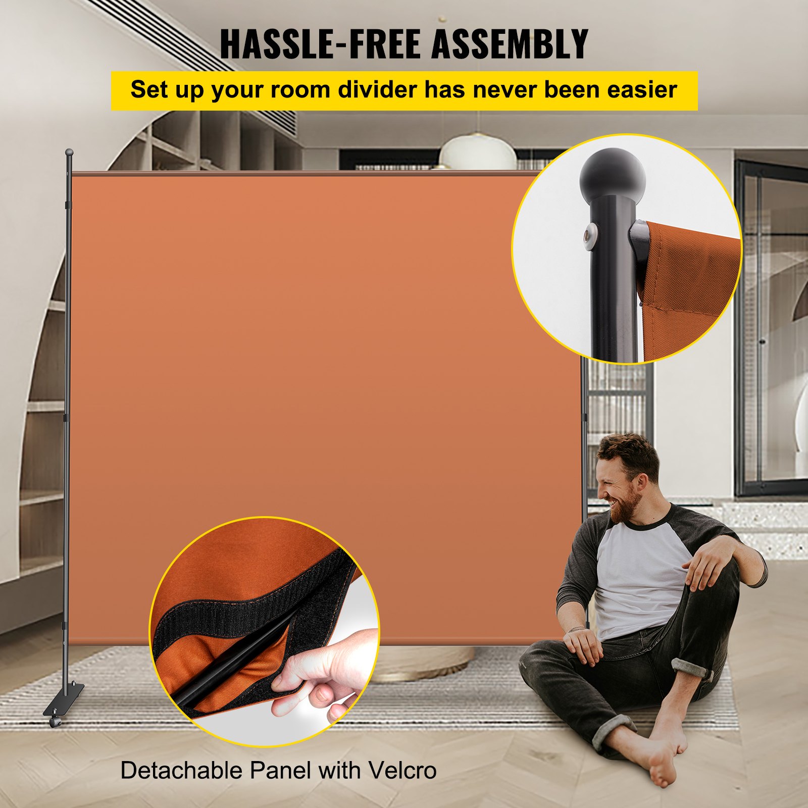 VEVOR Stellwand Paravent Raumteiler 1 Trennwände Sichtschutz 180,34x182,88cm Anthrazit Raumteiler Bildschirm aus Wasserdichter Stoff Rahmen für Büros, Arbeitsstätten Balkon Fotostudio Restaurant Braun