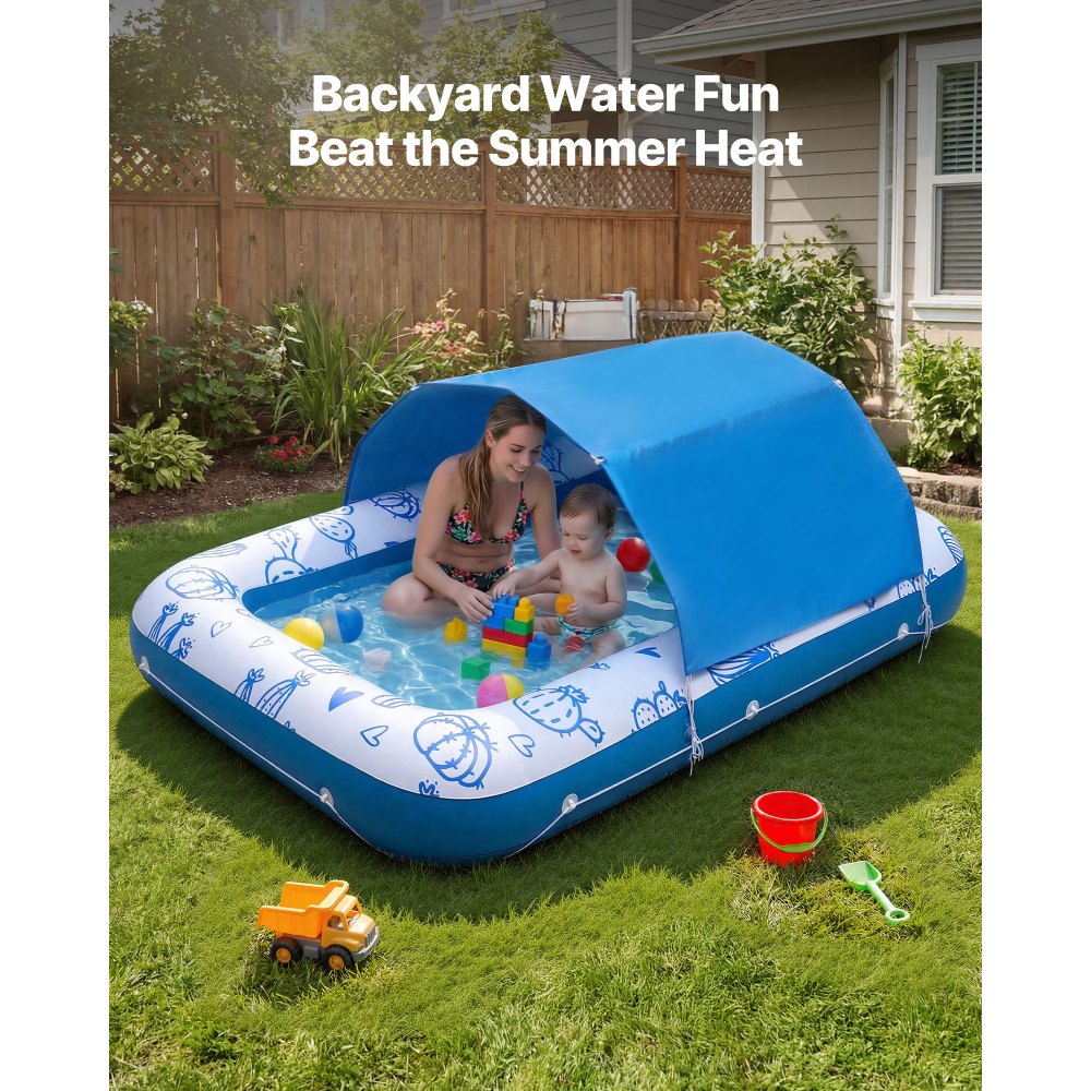 VEVOR Aufblasbare Schwimmmatratze 208 x 140 cm, Luftmatratze Pool mit Abnehmbarem UPF 50+ Sonnendach, 250 kg Belastbare Badeinsel für 2 Personen, inkl. Kissen Handy- & Getränkehalter für Pool & Meer