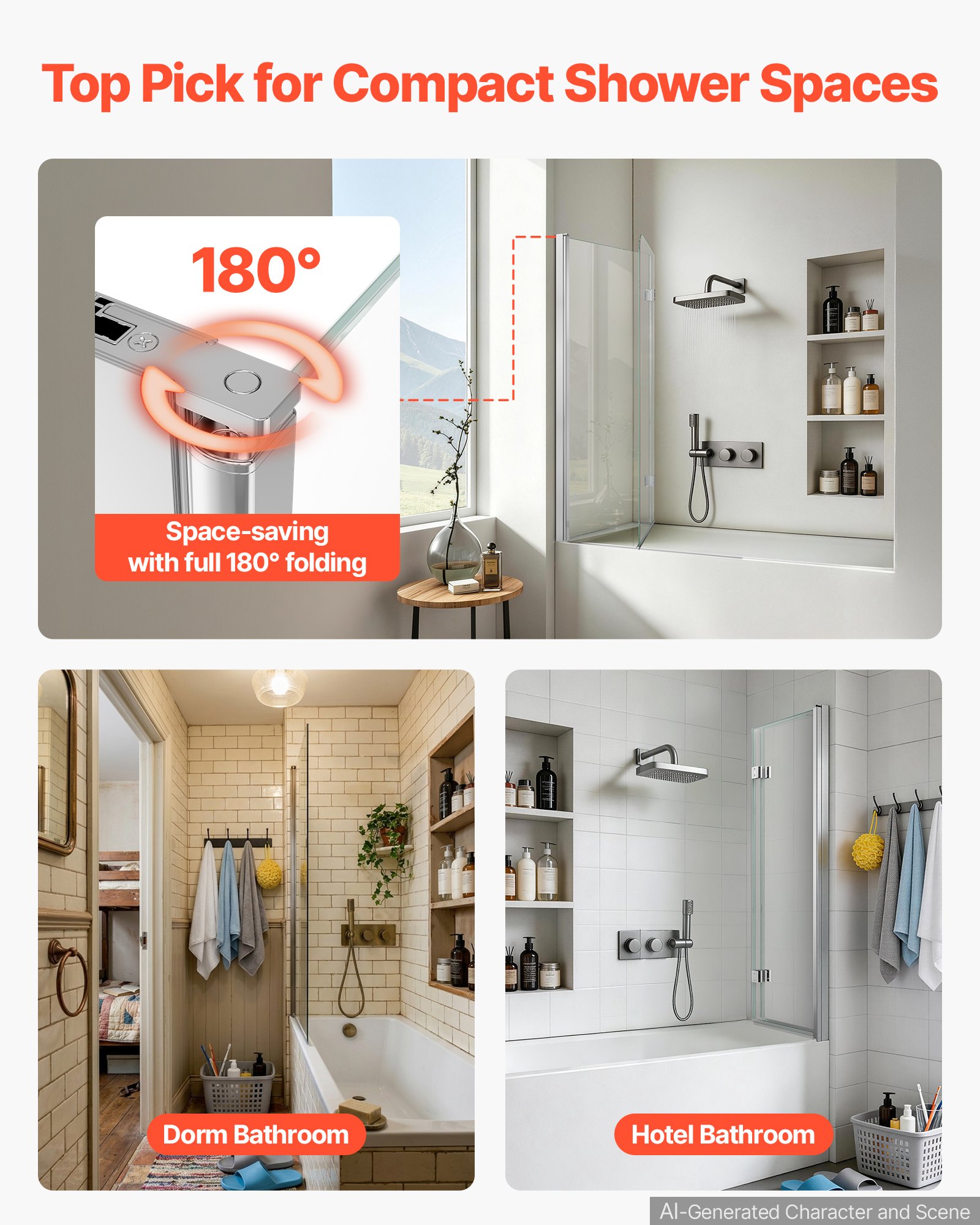 VEVOR Duschwand für Badewanne 1,2x1,4 m Teilrahmenlos 6 mm Silber, Badewannenfaltwand Zweiflügelig Klares Sicherheitsglas Nano-Beschichtung 180° Faltbar Auslaufsichere Dichtung