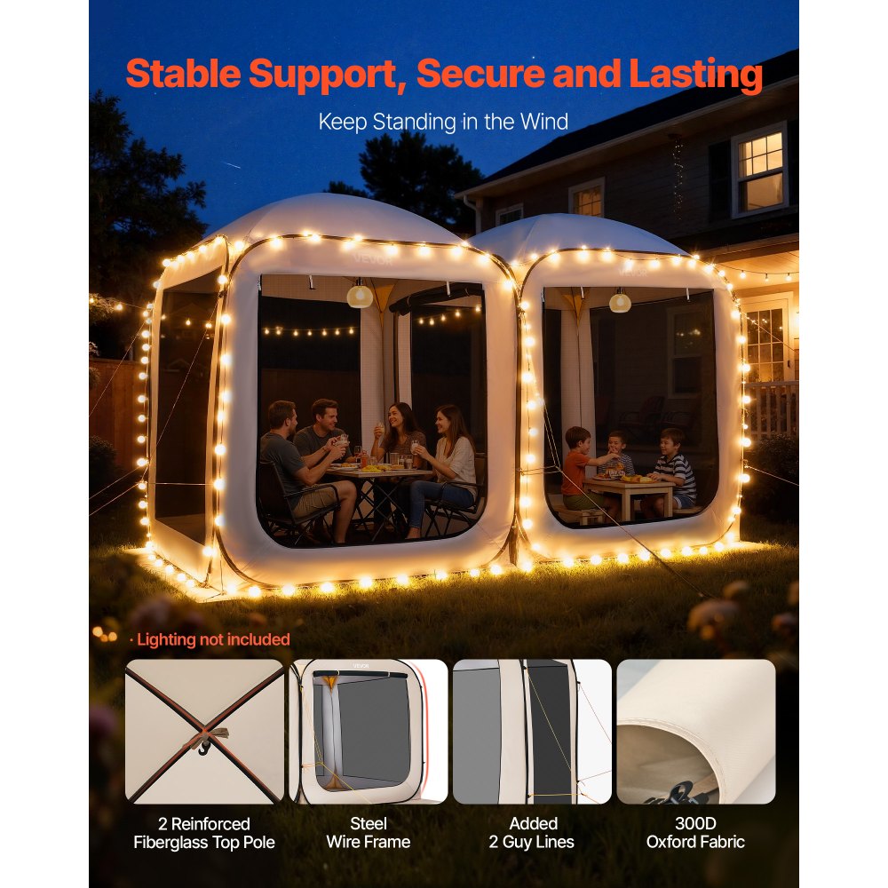 VEVOR Campingzelt, 365,76x182,88 cm, 2-in-1-Pop-up-Zelt, tragbares Partyzelt mit Tragetasche, Netz-Seitenwänden und Erdspießen, für Garten, Terrasse und Outdoor-Aktivitäten, Beige