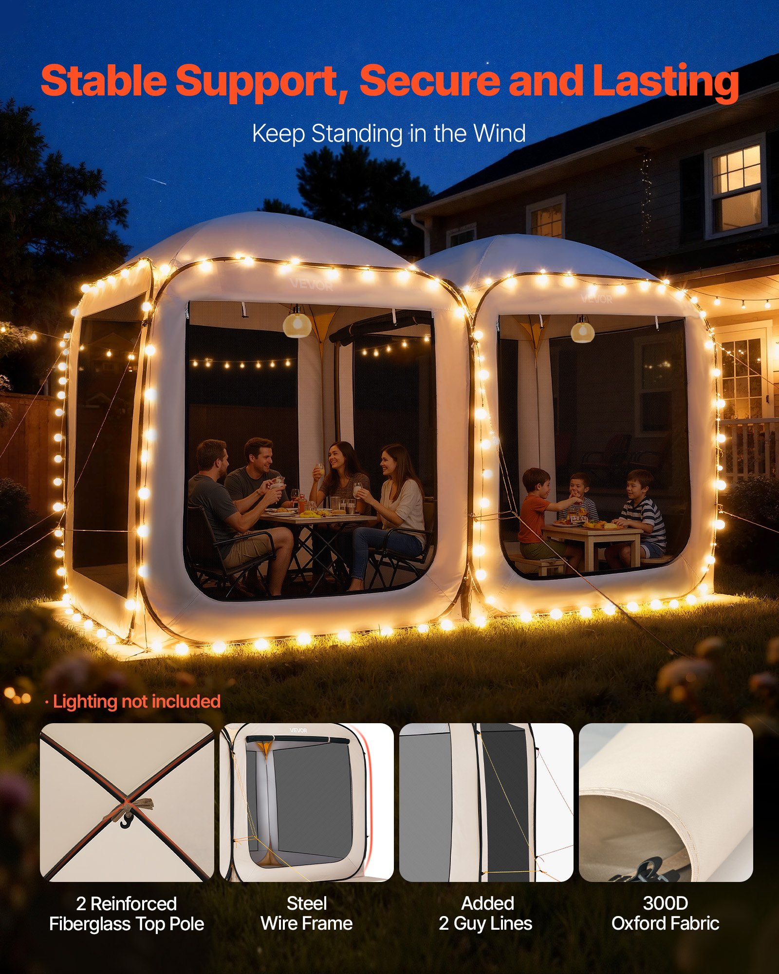 VEVOR Campingzelt, 365,76x182,88 cm, 2-in-1-Pop-up-Zelt, tragbares Partyzelt mit Tragetasche, Netz-Seitenwänden und Erdspießen, für Garten, Terrasse und Outdoor-Aktivitäten, Beige