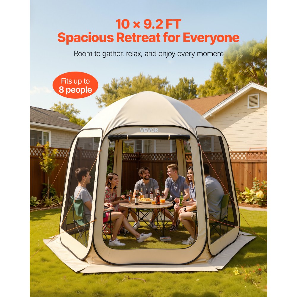 VEVOR Pop up Zelt, 3304,8x280,4 cm, Campingzelt für 4–8 Personen, Partyzelt inklusive Tragetasche, Seitenwänden aus Netz und Heringen, für Garten, Terrasse und Outdoor-Aktivitäten, Beige