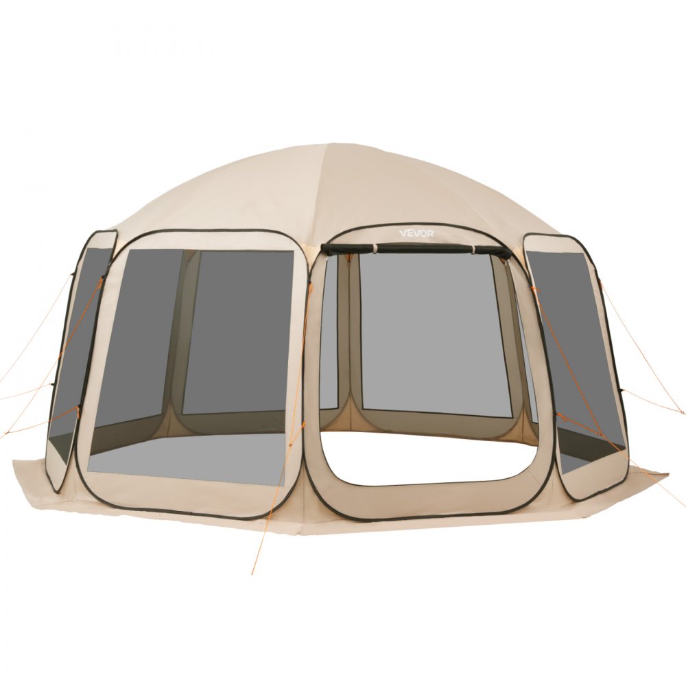VEVOR Campingzelt, 457,2x420,6x245 cm, Partyzelt für 12–15 Personen, Pop Up Zelt, inkl. Tragetasche, Netz-Seitenwände und Heringen, für Garten, Terrasse und Outdoor-Aktivitäten, Beige