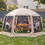VEVOR Campingzelt, 457,2x420,6x245 cm, Partyzelt für 12–15 Personen, Pop Up Zelt, inkl. Tragetasche, Netz-Seitenwände und Heringen, für Garten, Terrasse und Outdoor-Aktivitäten, Beige