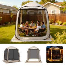 VEVOR Campingzelt, 182,88x182,88x219,4 cm, Partyzelt für 4-6 Personen, Pop Up Zelt mit Tragetasche, Netz-Seitenwänden und Heringen, für Garten, Terrasse und Outdoor-Aktivitäten, Beige