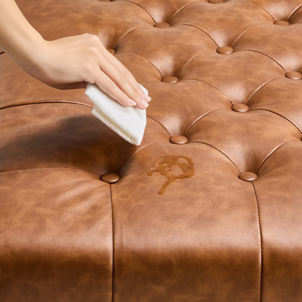 VEVOR quadratische Leder-Ottomane mit Stauraum, gepolsterter Couchtisch mit getufteten Knöpfen & Lift-Top- und Flip-Design, PU-Leder mit hochdichtem Schwamm für Wohnzimmer Schlafzimmer Braun