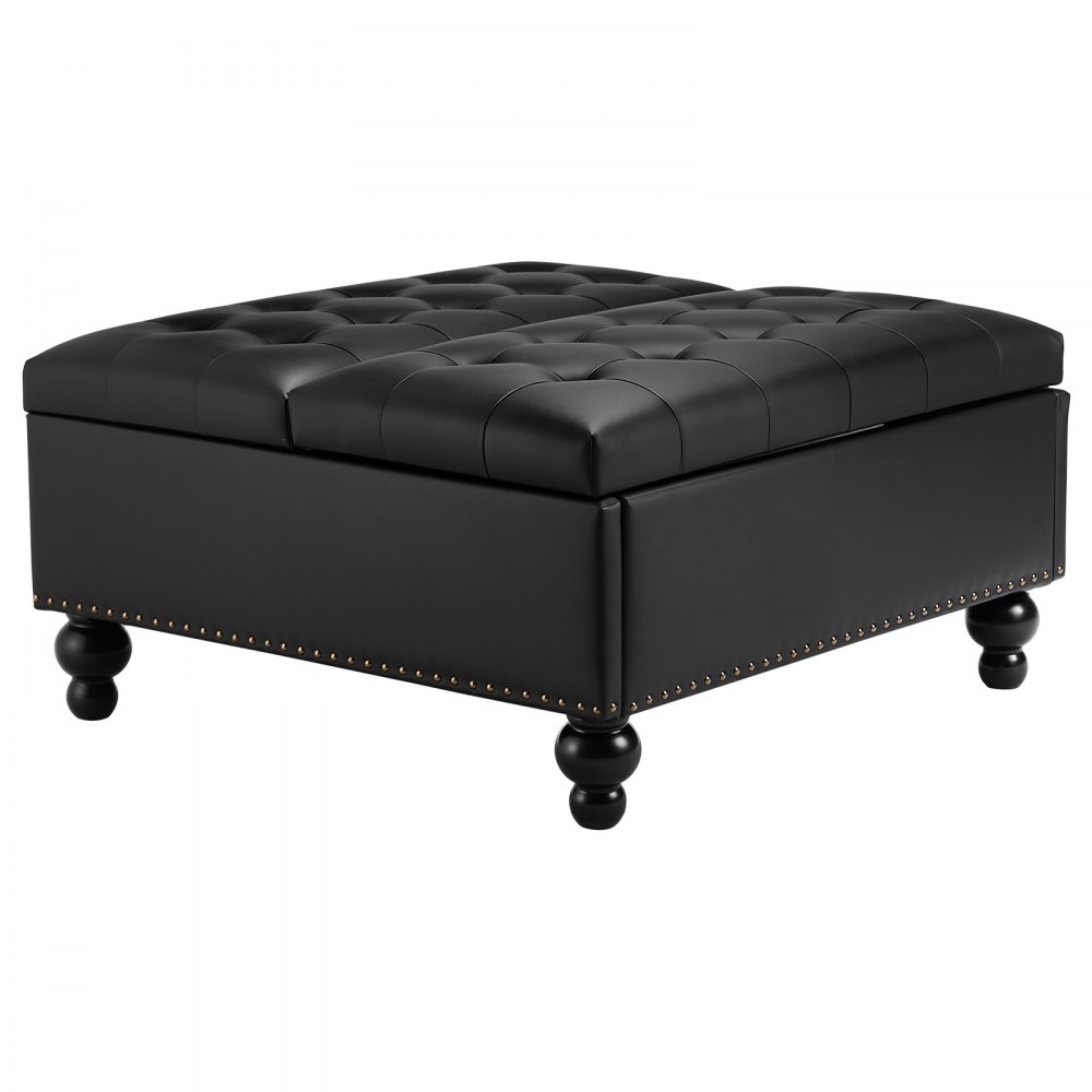 VEVOR quadratische Leder-Ottomane mit Stauraum, gepolsterter Couchtisch mit getufteten Knöpfen und Lift-Top- und Flip-Design, PU-Leder mit hochdichtem Schwamm für Wohnzimmer Schlafzimmer Schwarz