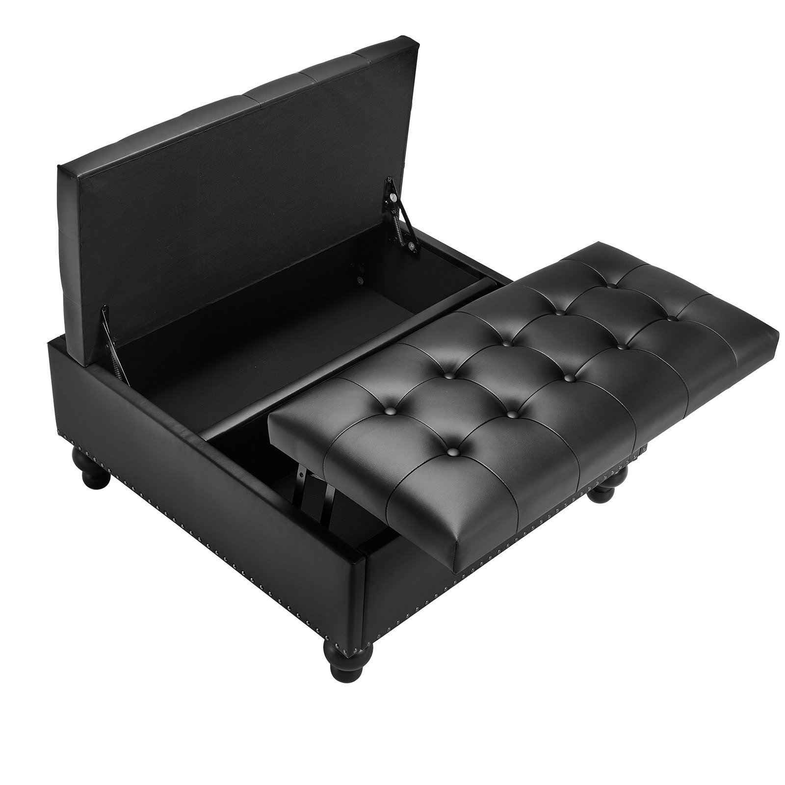 VEVOR quadratische Leder-Ottomane mit Stauraum, gepolsterter Couchtisch mit getufteten Knöpfen und Lift-Top- und Flip-Design, PU-Leder mit hochdichtem Schwamm für Wohnzimmer Schlafzimmer Schwarz