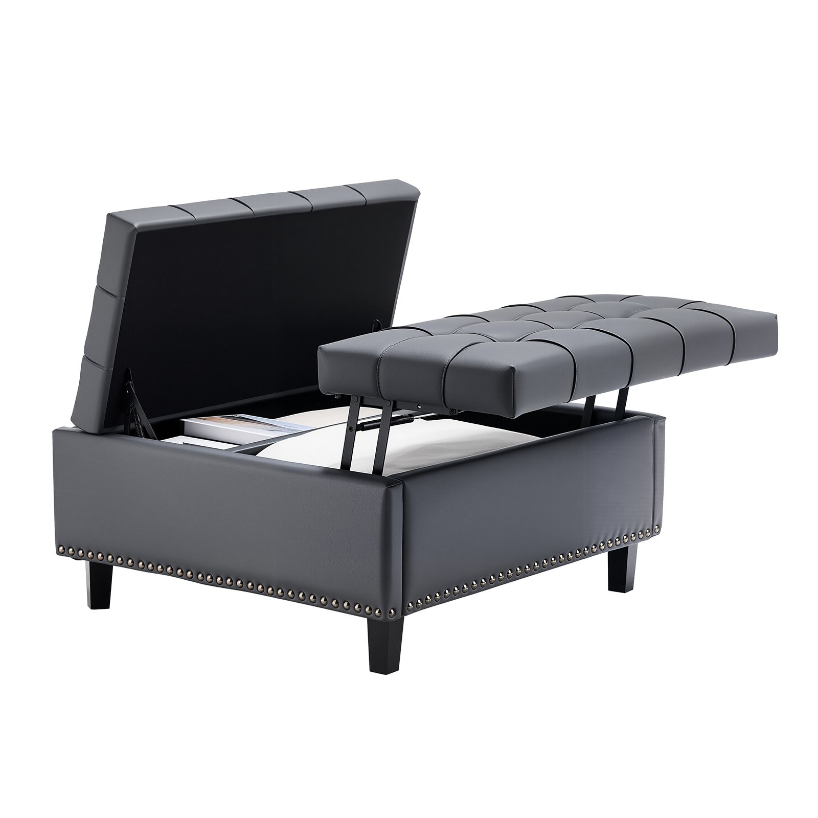 VEVOR quadratische Leder-Ottomane mit Stauraum, gepolsterter Couchtisch mit getufteten Knöpfen und Lift-Top- und Flip-Design, PU-Leder mit hochdichtem Schwamm für Wohnzimmer Schlafzimmer Grau