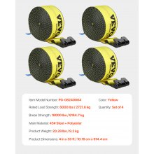 VEVOR Windengurte 96 x 94 mm 2,7 T Tragfähigkeit 8,2 T Bruchfestigkeit LKW-Gurte mit flachem Haken Flachbett-Zurrgurte Ladungskontrolle für Anhänger Bauernhöfe Rettungen Baumschoner Gelb (4er-Pack)