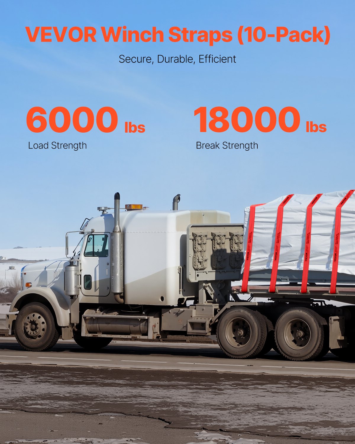 VEVOR Windengurte, 4" x 30', 6000 lbs Tragfähigkeit, 18000 lbs Bruchfestigkeit, LKW-Gurte mit flachem Haken, Ladungskontrolle für Anhänger, Bauernhöfe, Rettungen, Baumschoner, Rot (10er-Pack)