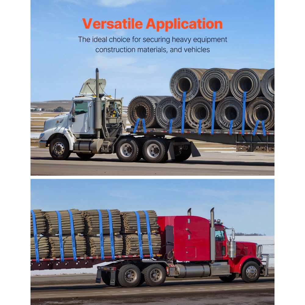 VEVOR Windengurte, 4" x 30', 6000 lbs Tragfähigkeit, 18000 lbs Bruchfestigkeit, LKW-Gurte mit flachem Haken, für Anhänger, Bauernhöfe, Rettungen, Baumschoner, blau (10er-Pack)