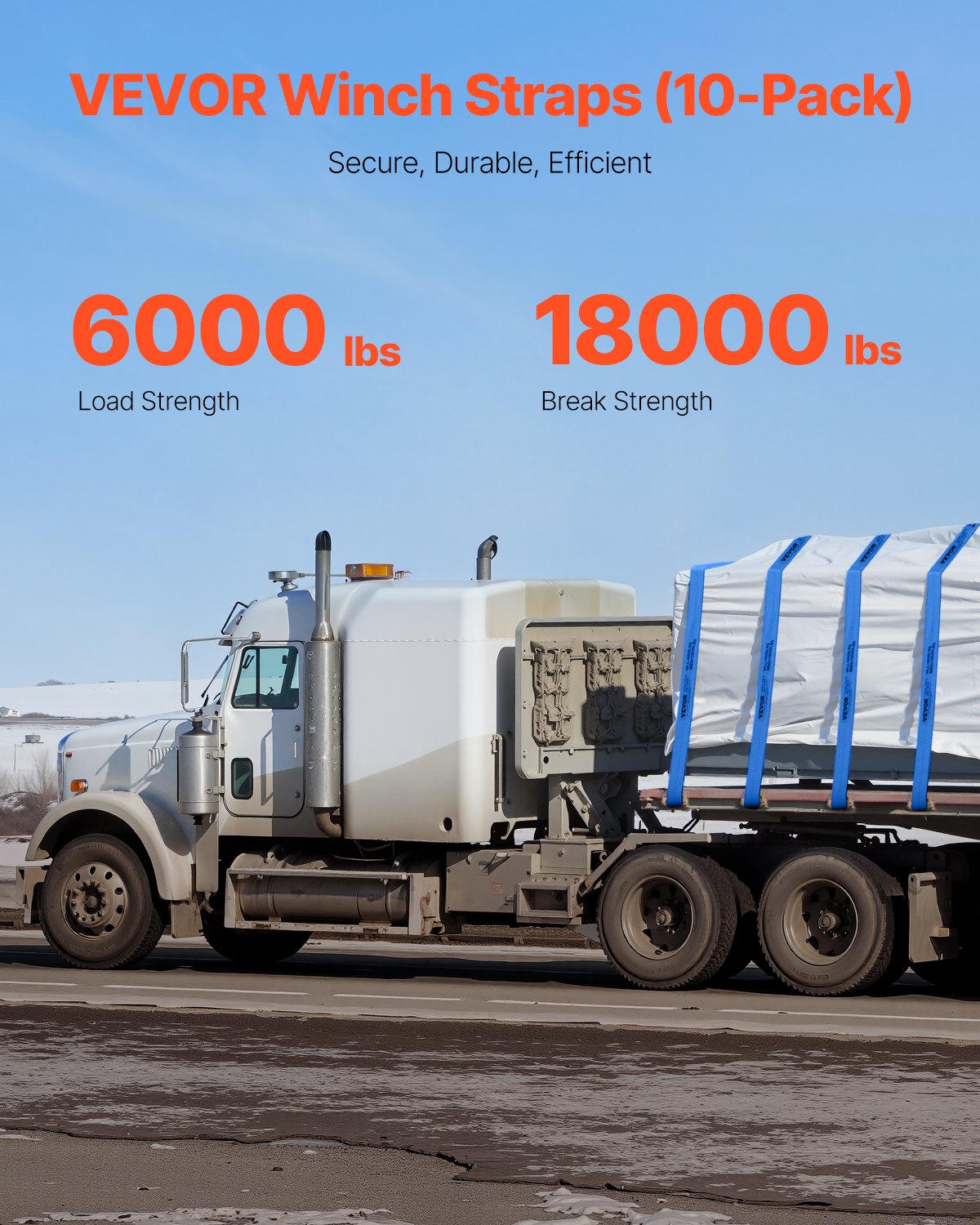 VEVOR Windengurte, 4" x 30', 6000 lbs Tragfähigkeit, 18000 lbs Bruchfestigkeit, LKW-Gurte mit flachem Haken, für Anhänger, Bauernhöfe, Rettungen, Baumschoner, blau (10er-Pack)