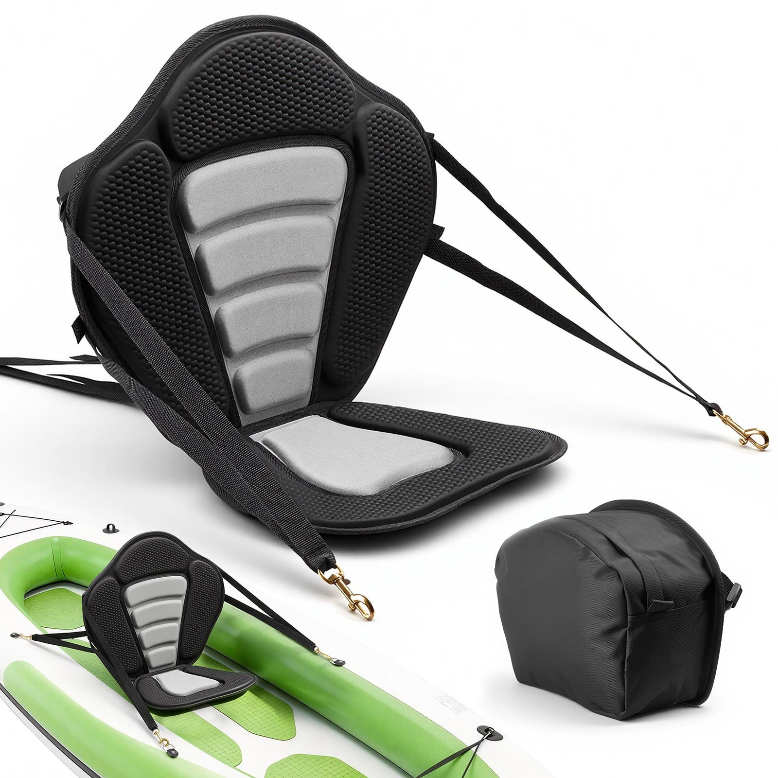 VEVOR Kayak Seat, 1 Pack 12 mm Thick, Universal Paddle Board Seat with Back Support, Sit-on-Top Soft Padded Cushion with Storage Bag & Adjustable Straps for SUP, Canoe, Fishing Boat, Inflatable Kayak