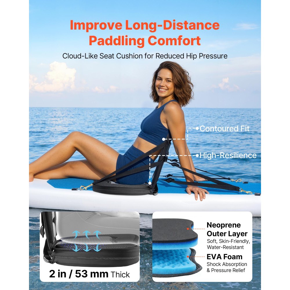 VEVOR 2 x Kajaksitz 53 mm Dicke, Gepolsterter Sitz für Stand-Up-Paddle-Board, Bootssitz mit Rückenlehne & Aufbewahrungstasche & Verstellbaren Gurten für SUP Kanu Angelboot Aufblasbares Kajak