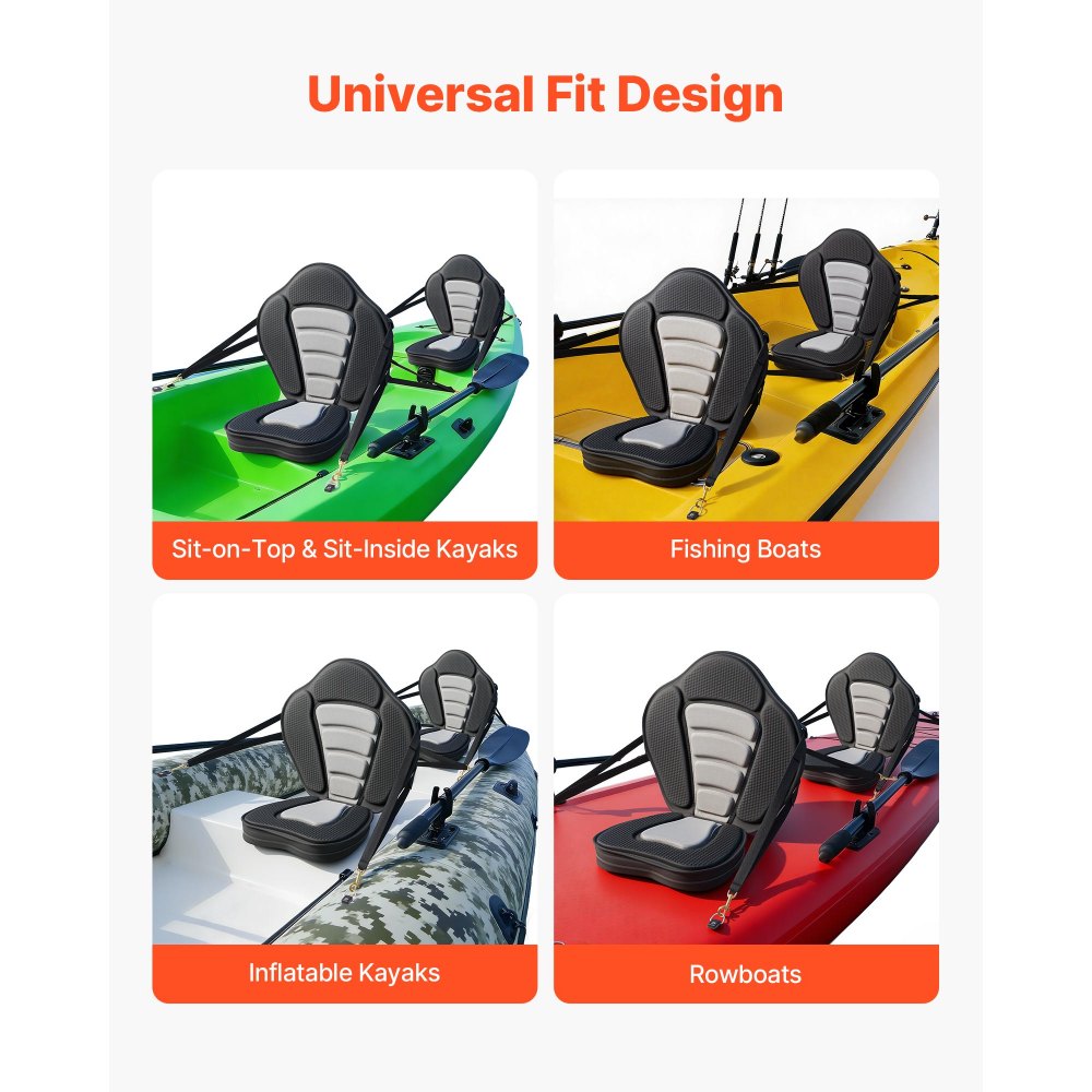 VEVOR 2 x Kajaksitz 53 mm Dicke, Gepolsterter Sitz für Stand-Up-Paddle-Board, Bootssitz mit Rückenlehne & Aufbewahrungstasche & Verstellbaren Gurten für SUP Kanu Angelboot Aufblasbares Kajak