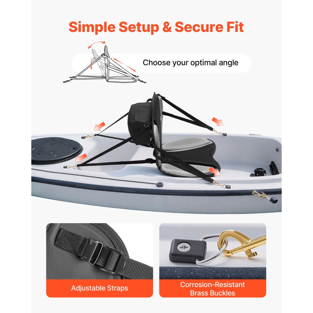 VEVOR Kayak Seat, 1 Pack 31 mm Thick, Universal Paddle Board Seat with Back Support, Sit-on-Top Soft Padded Cushion with Storage Bag & Adjustable Straps for SUP, Fishing/Inflatable Kayak, Rowboat