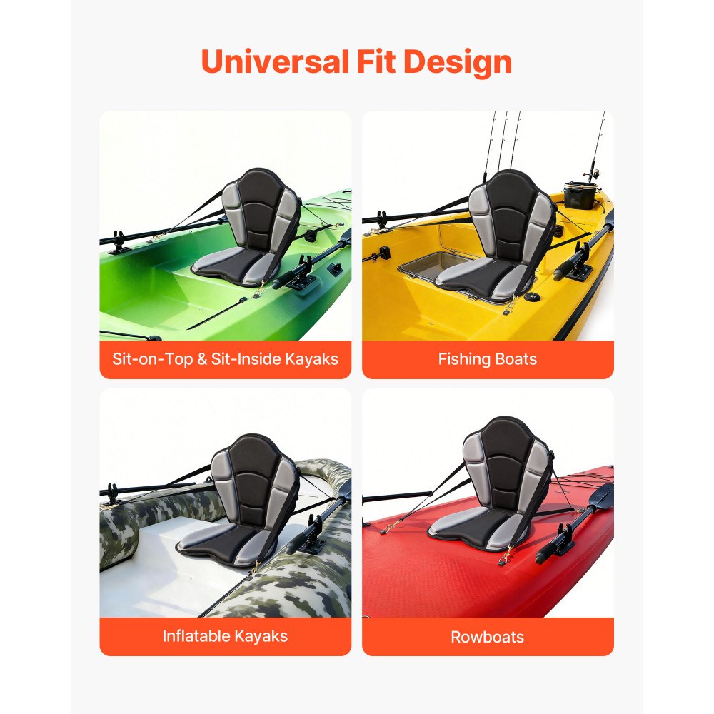 VEVOR Kayak Seat, 1 Pack 31 mm Thick, Universal Paddle Board Seat with Back Support, Sit-on-Top Soft Padded Cushion with Storage Bag & Adjustable Straps for SUP, Fishing/Inflatable Kayak, Rowboat