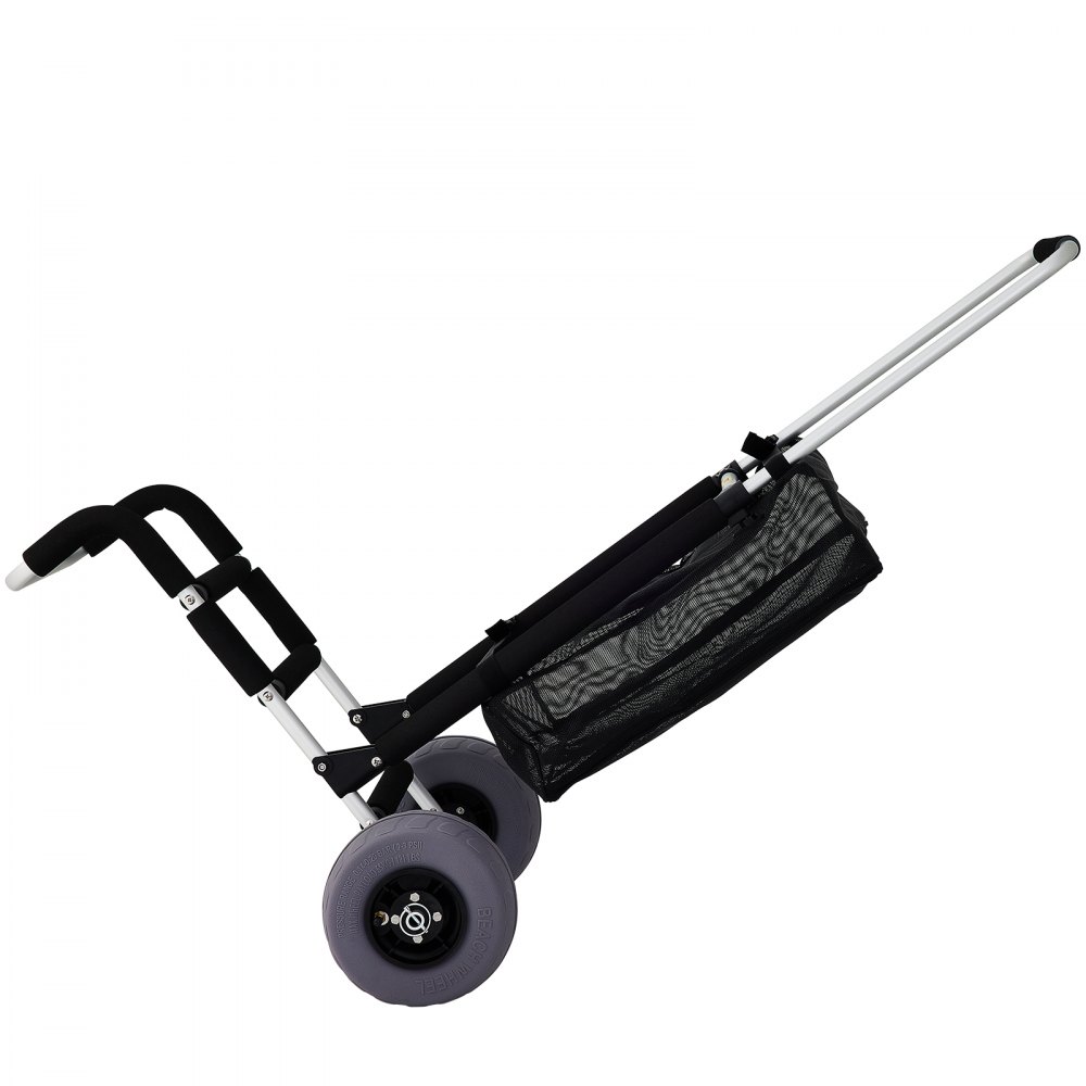 VEVOR Strandwagen für Sand, mit 10" PVC-Ballonrädern, 38,1 x 38,1 cm Frachtdeck, 75 kg Ladekapazität, zusammenklappbarer Sandwagen und 79 bis 126 cm höhenverstellbar, Aluminiumwagen