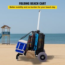 VEVOR Strandwagen für Sand, mit 10" PVC-Ballonrädern, 38,1 x 38,1 cm Frachtdeck, 75 kg Ladekapazität, zusammenklappbarer Sandwagen und 79 bis 126 cm höhenverstellbar, Aluminiumwagen