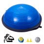 Blauer VEVOR Balance Ball Trainer mit Zubehör: Widerstandsbänder, Pumpe, Adapter und grauer Ball.