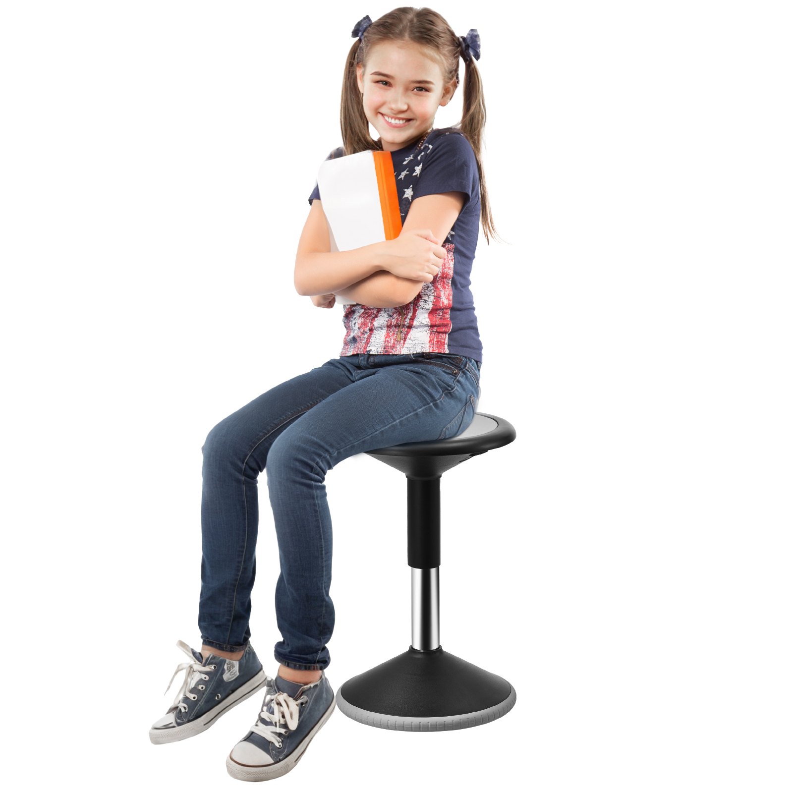VEVOR Aktivstuhl Wackelhocker Stehhocker, höhenverstellbar (40-55 cm), flexibler Sitz-Wackelhocker aus PVC+ABS, Wackelsitz Wackelstuhl ideal für Schulen, Büro und Zuhause, 48 kg belastbar Schwarz