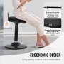 VEVOR Aktivstuhl Wackelhocker Stehhocker mit Griff, höhenverstellbar (625-875 mm), Bürohocker aus elastischem Stoff & Schaumstoff, ideal für Schulen, Büro und Zuhause, 8° Neigungswinkel, Schwarz