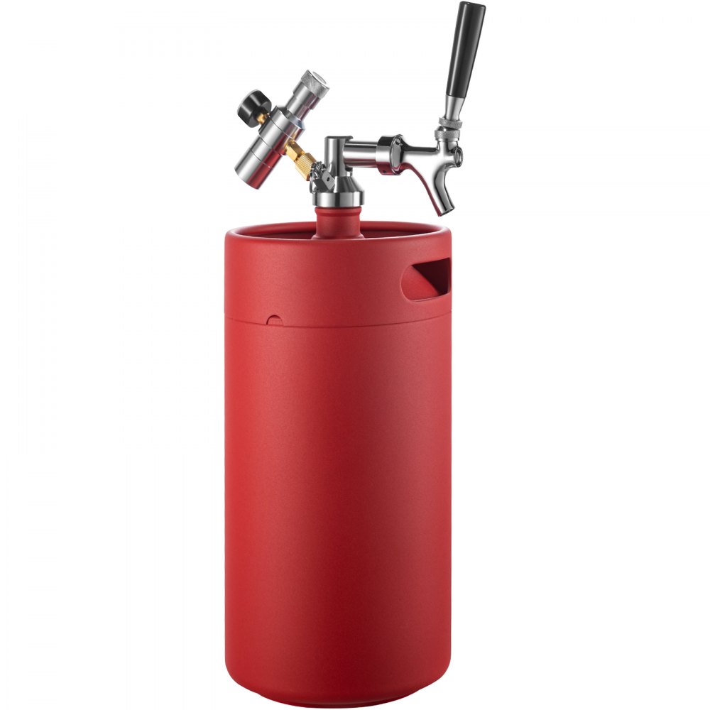 VEVOR Bierzucht-Wasserhahnsystem, 3,8 l Mini-Fass, 4 l Bierzüchter, 304 Edelstahl, Mini-Fass-Growler, mit Dual-Druckanzeige, CO2-Regler, Wasserhahn, 50,8 cm Bierschlauch-Ring, Rot