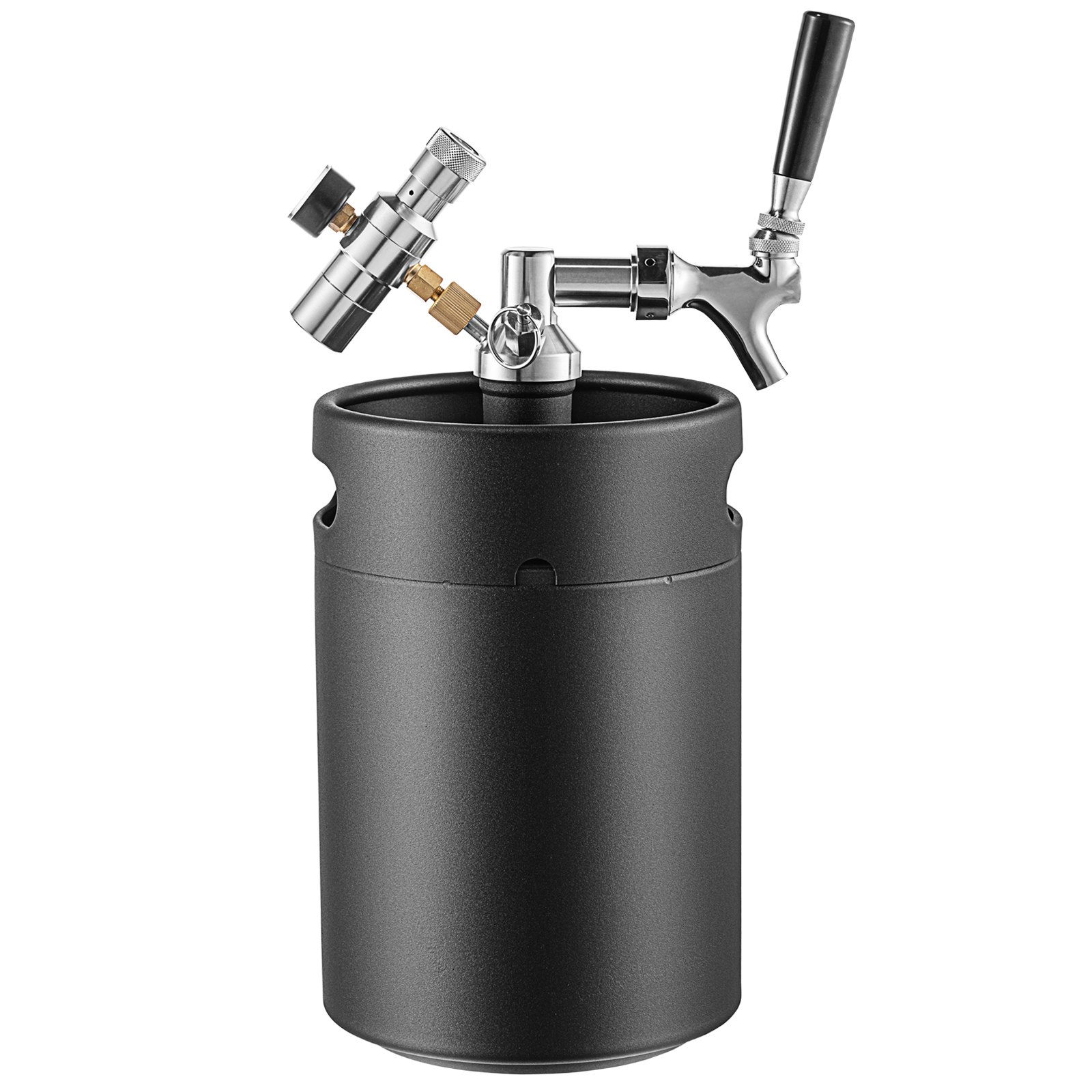 VEVOR Bierzapfanlage, 5 L Mini Edelstahl Fass Bierbraugerät Schwarz Edelstahl 304 Durchlaufkühler, Φ 185 x 320 mm Mini Edelstahl Fass Hausbraueausführung, 3 kg Druckbeaufschlagte Bier Dispenser
