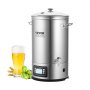 VEVOR Edelstahl Bierbrauanlage Wasserkocher 35 L, Wasserkocher zum Brauen, Heimbrauzubehör für Bier, Bierbraugerät Set inkl. Glasdeckel, Griff, Zapfhahn, Elektronische Bedienblende Gewerblich