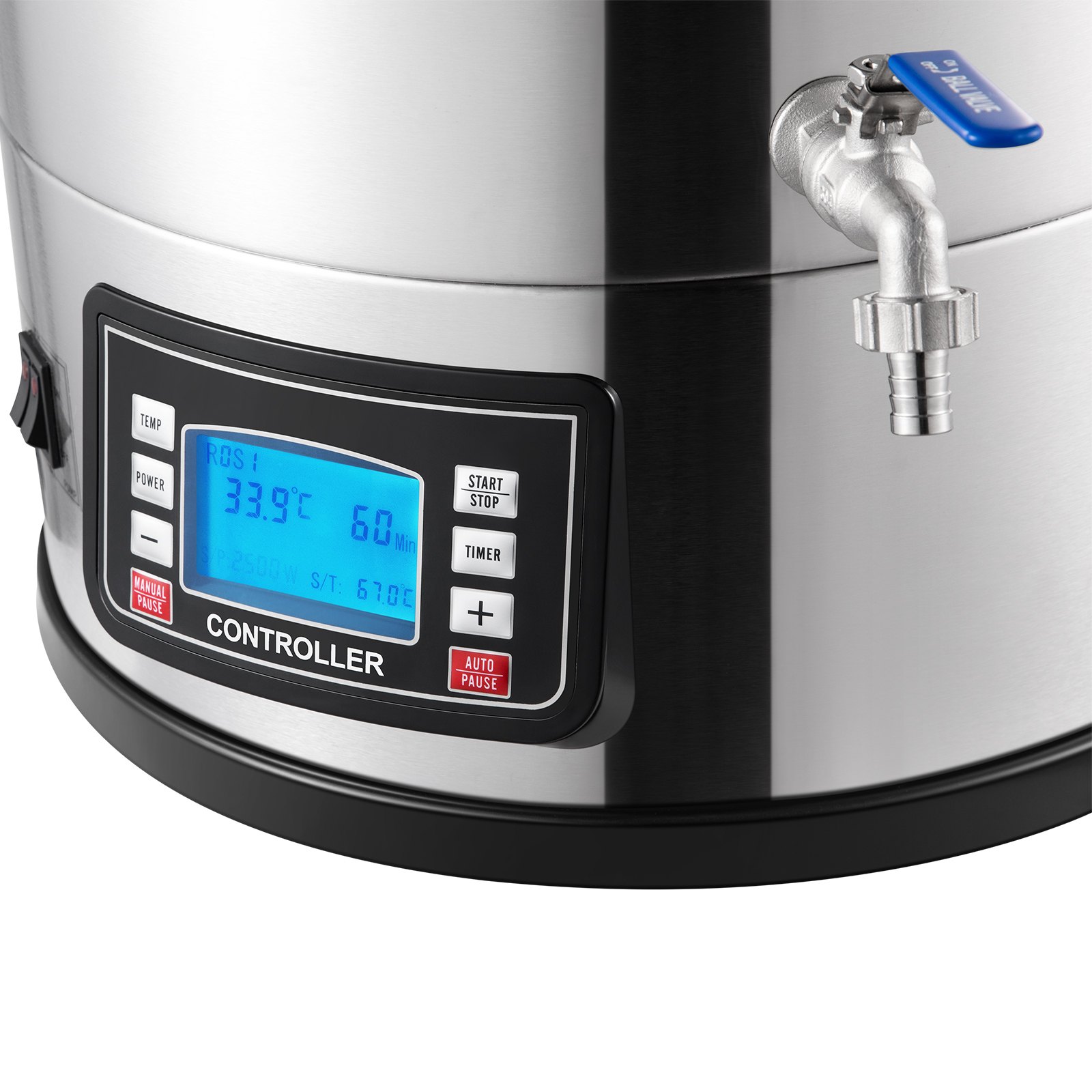 VEVOR Electric Brewing System, 35L Brewing Pot, All-in-One Beer Brewer with Pump, Cooking Device with Panel, Auto/Manual Mode, 100-1800W Power, 25-100°C Temperature, 1-180 Min Timer, Recipe Memory