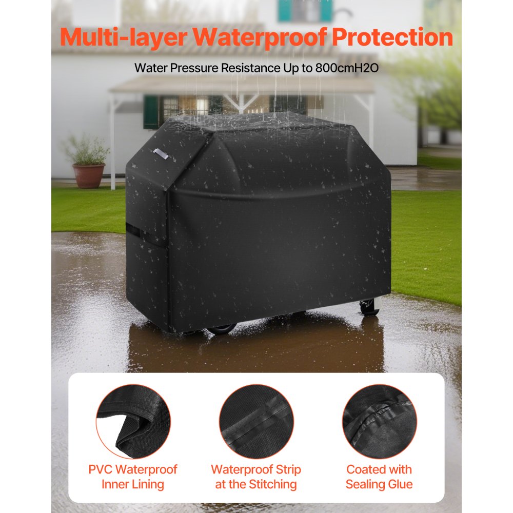 VEVOR Grill Cover, Protective Cover, Tarpaulin, Grill Hood (1524 mm) for Outdoor Grills, Waterproof & Weatherproof, Durable 600D Polyester, Easy to Put On and Take Off, with Velcro Straps