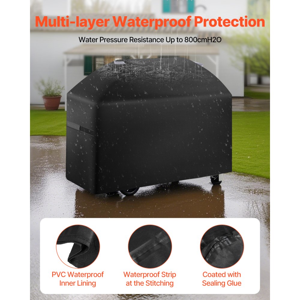 VEVOR Grill Cover, Protective Cover for Outdoor Grills (160 cm), Waterproof & Weatherproof, Durable 600D Polyester, Easy to Put On and Take Off, with Velcro Straps