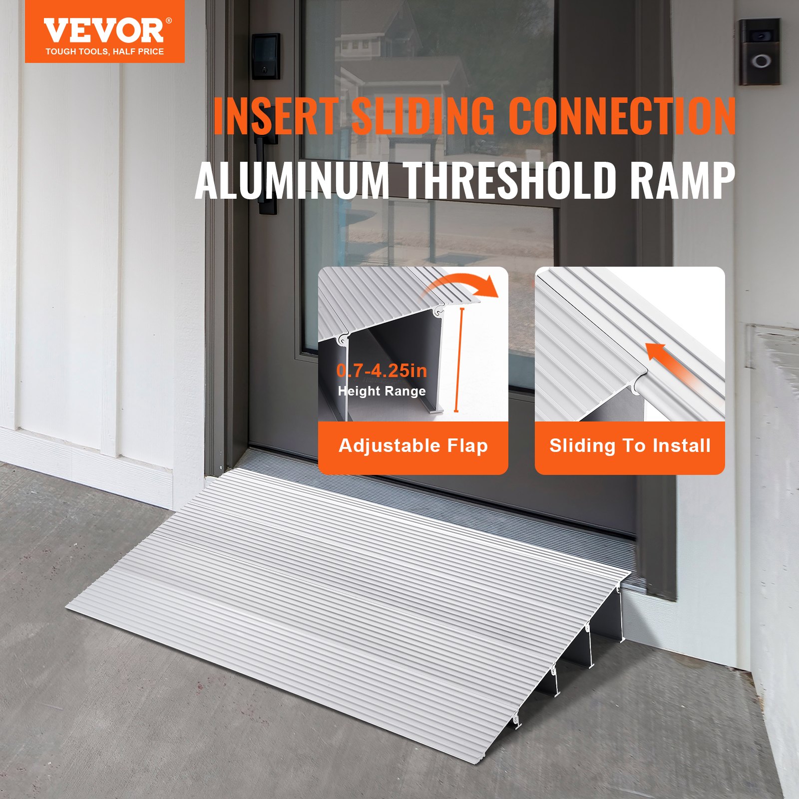 VEVOR Türschwellenrampe 56,3 x 86,4 x 10,2 cm Rollstuhlrampe 362,8 kg Tragfähigkeit Auffahrrampe aus Aluminiumlegierung Bordsteinrampe modulares Design Schwellenrampe rutschfest Aluminiumrampe Rampe