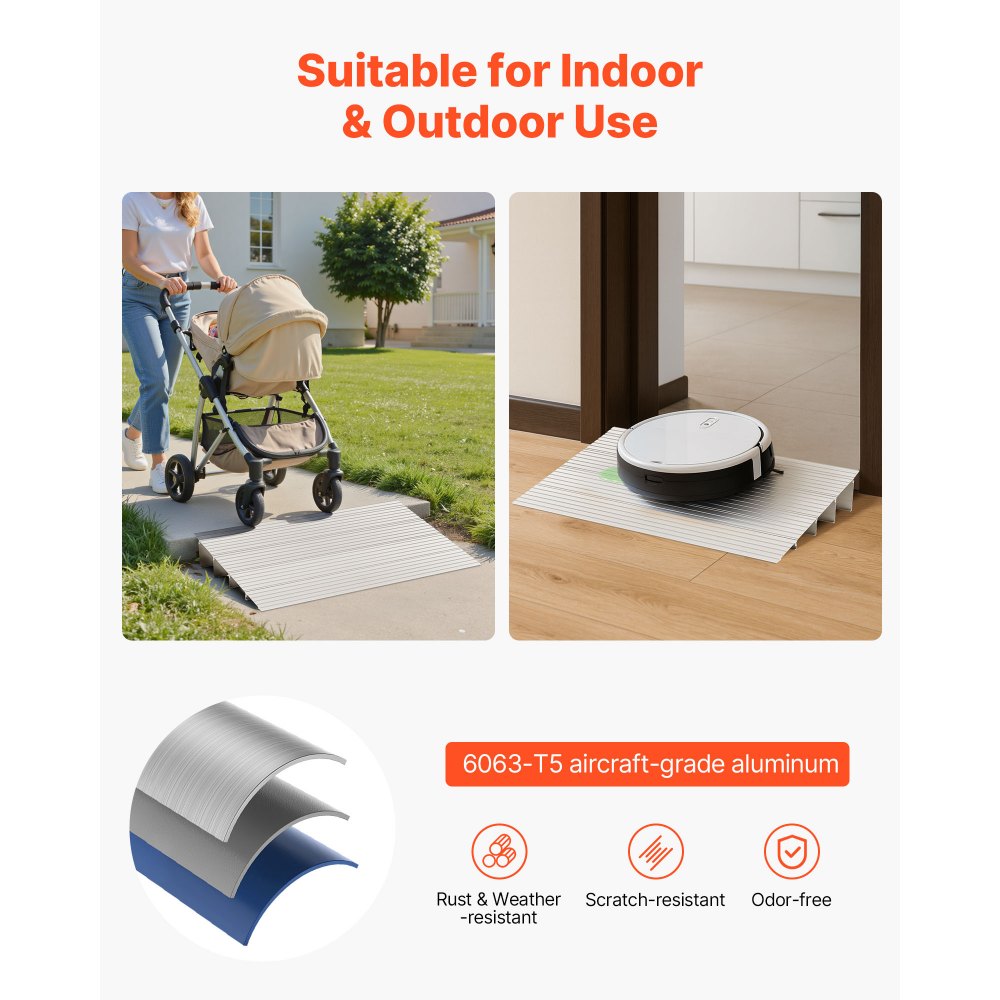 VEVOR Türschwellenrampe, 550x865x115 mm, Rollstuhlrampe aus Aluminiumlegierung mit einer Tragkraft von 360 kg, Bordsteinrampe für Heimtreppen für Rollstühle Roller Gehhilfen Fahrräder Dreiräder