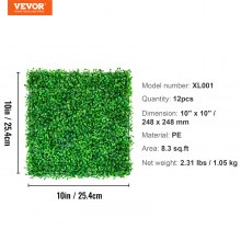 VEVOR 12er-Set Künstliche Hecke Blatt Garten Pflanzenwand Hecken 248 x 248 mm