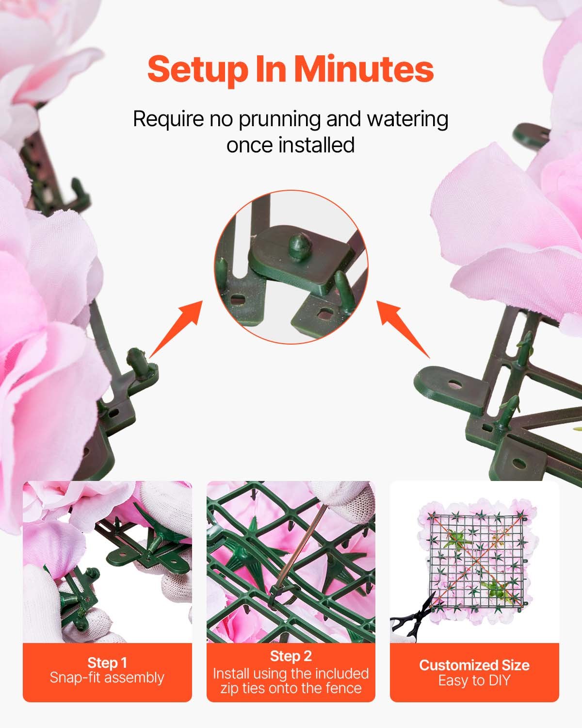 VEVOR Künstliche Hecke, 12 Stück, 380x380x65 mm, Künstliche Pflanzenwand, nahtloses Design und einfache Installation für Hochzeit, Valentinstag, Zuhause, Babyparty, Hintergrunddekoration, Rosa