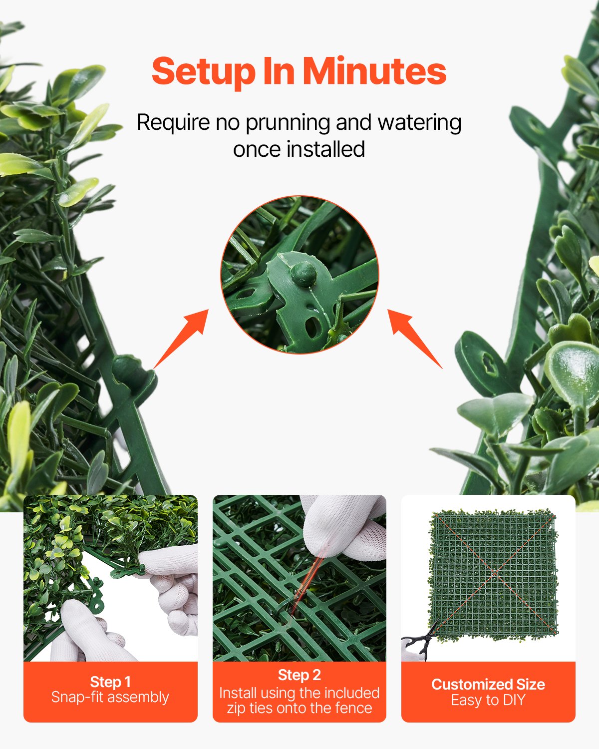 VEVOR Artificial Plant Wall, 3000x1500x40 mm, Milanese Grass, Boxwood Panel for Indoor & Outdoor Decoration & Ivy Fence Covering, Privacy Screen Backdrop, Hedge Screen for the Garden