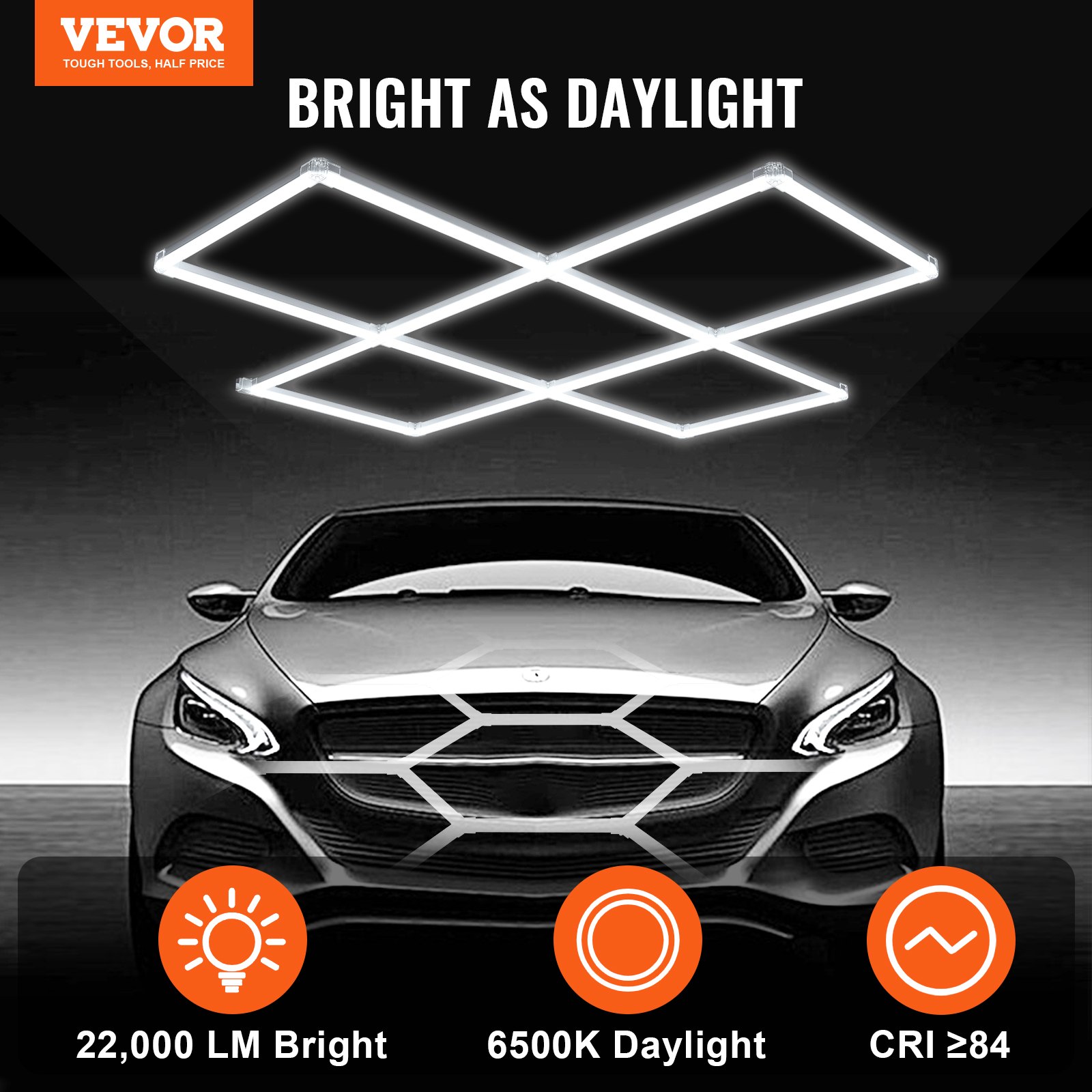 VEVOR LED-Garagenleuchte, 5-eckig, kaltweiße Werkstatt-Deckenleuchte, 22000 lm, 6500 K, superhelle DIY-Garagenbeleuchtung für Keller, Lager, Auto-Schönheitssalon