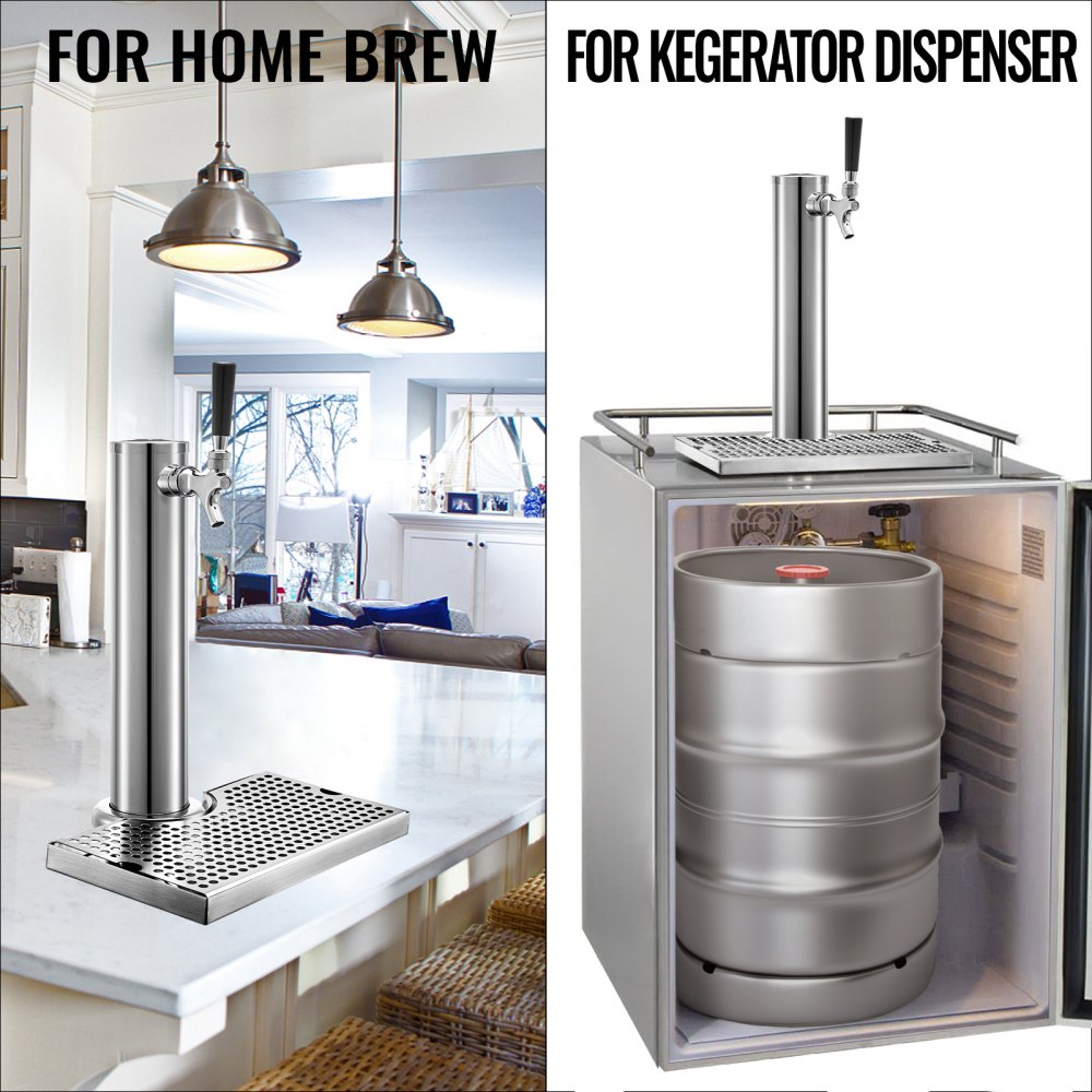 VEVOR Bierspender mit Zapfhahn 30 x 18 x 2 cm, 1,2 m Rohrlänge Getränkesäule, 5 kg Trinksäule Biersäule, Edelstahl Biersäule Zapfhahn, Bier Tower Wasserhahn Edelstahl, Kegerator Single Tap Silber
