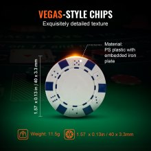 VEVOR Kunststoff Pokerchip-Set, 200-teiliges Pokerset Ungekennzeichnet, Pokerspielset mit Alu-Pokerkoffer, Karten, Knöpfe und Würfel, Komplett Set 6-7 Spieler für Texas Hold'em, Blackjack usw.