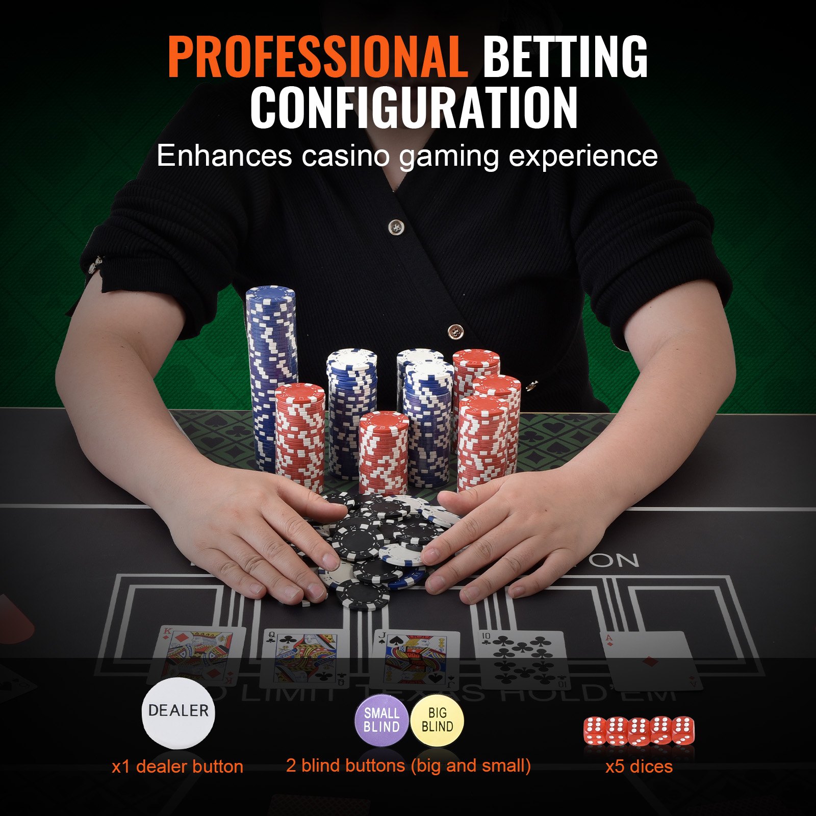 VEVOR Kunststoff Pokerchip-Set, 200-teiliges Pokerset Ungekennzeichnet, Pokerspielset mit Alu-Pokerkoffer, Karten, Knöpfe und Würfel, Komplett Set 6-7 Spieler für Texas Hold'em, Blackjack usw.