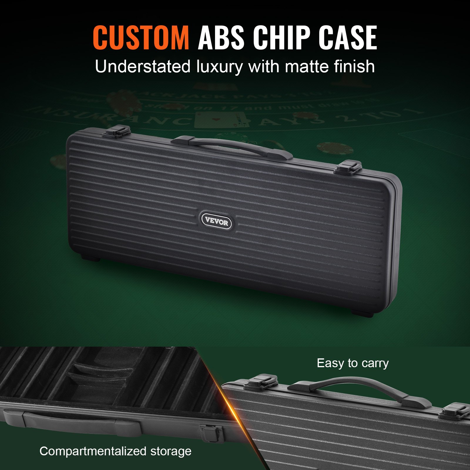 VEVOR Pokerchip-Set, 500-teiliges Pokerset, Clay Komplettes Pokerspielset mit ABS-Pokerkoffer, Karten, Knöpfe und Würfel, Komplett Set 9-10 Spieler für Texas Hold'em, Blackjack, Glücksspiel usw.