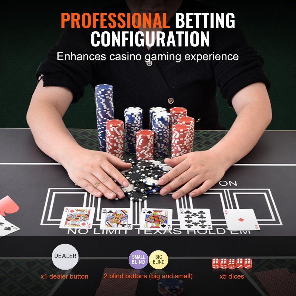 VEVOR Kunststoff Pokerchip-Set, 300-teiliges Pokerset Ungekennzeichnet, Pokerspielset mit Alu-Pokerkoffer, Karten, Knöpfe und Würfel, Komplett Set 7-8 Spieler für Texas Hold'em, Blackjack, usw.